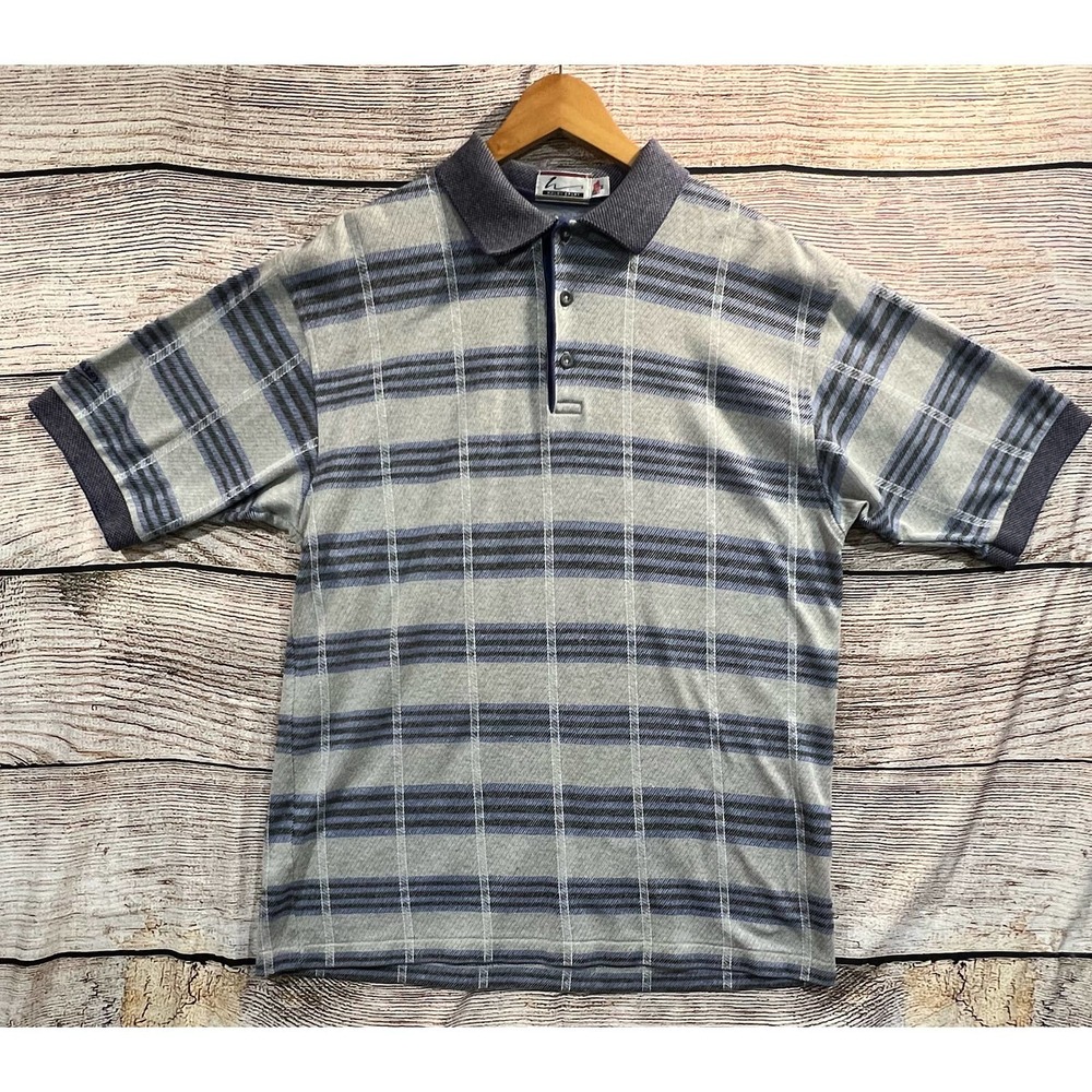 Vintage Haley Sport Blue and Gray Plaid Polo Shirt Size Medium